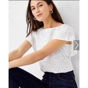 ANN TAYLOR NWT Spotted Boatneck Top in Winter White-Size Large